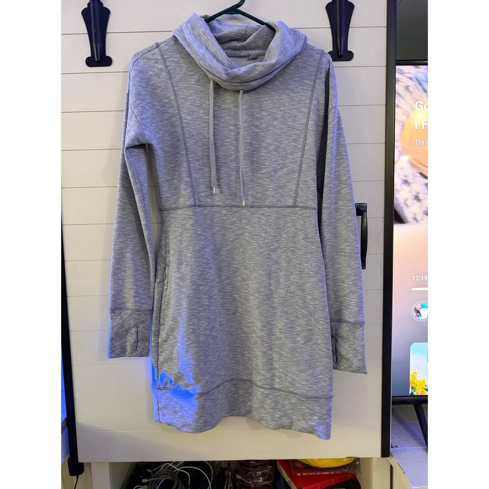 Athleta Stronger Hoodie Dress Womens XS Gray Cowl Neck Thumbhole Pockets